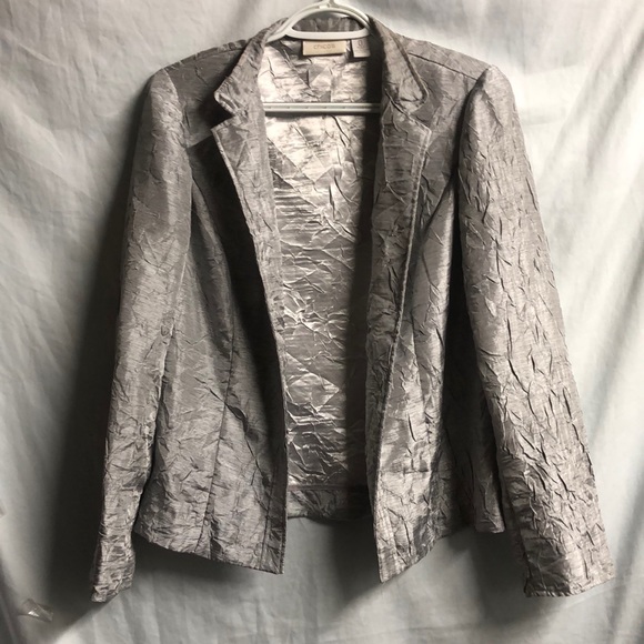 Chico’s sz 0 silver dress suit jacket blazer coat no lining - Picture 1 of 10